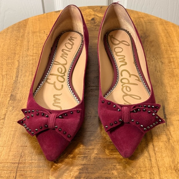 Sam Edelman Shoes - Sam Edelman Wine/Burgundy Pointed Bow Stud Flats